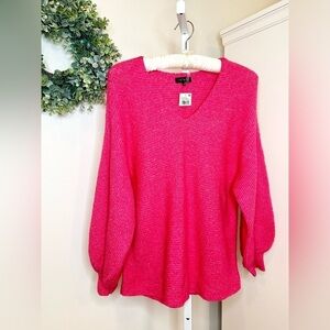 1. State Ribbed Balloon Sleeve V-Neck Sweater in Rapture Pink Size Small NWT
